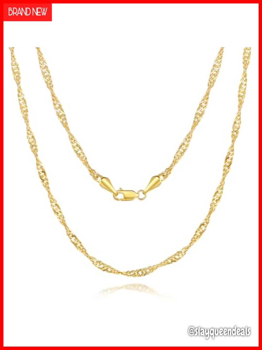 14k Gold Plated Singapore Twist Chain Necklace Lobster Clasp